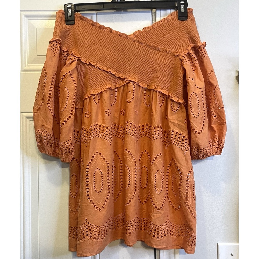 Sachin & Babi x Anthropologie Boho Eyelet Off-Shoulder Top Orange Cotton Small